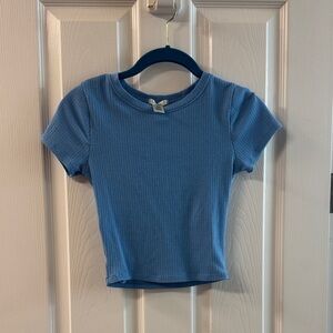 Bozzolo Blue Ribbed Crop Top